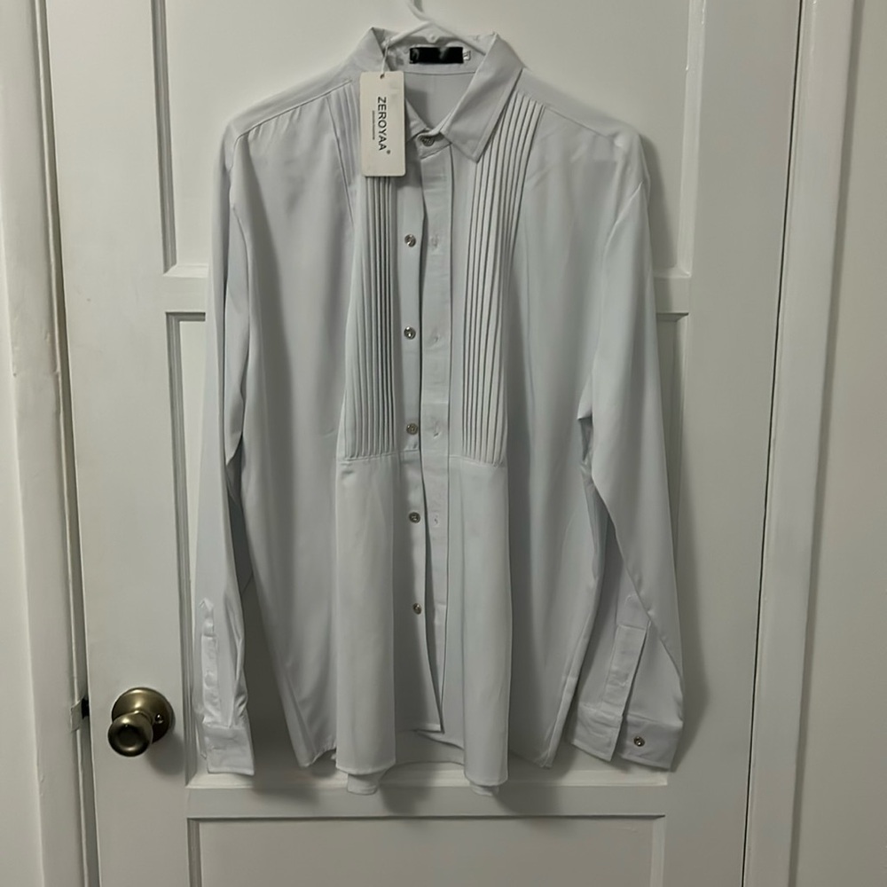 NEW Zeroya White Button Up Tuxedo Shirt